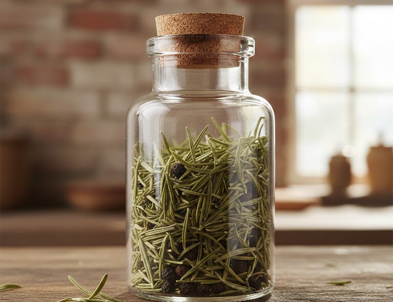 Podle tradic je sklenice s rozmarýnem a pepřem určena k odehnání negativity z domova. (Ilustrační obrázek IA Gemini)
